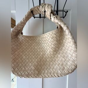 Woven Hobo Shoulder Bag - Cream. 14L x 9H